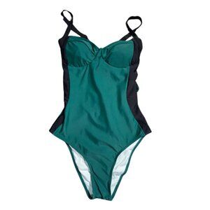 NWT | Teal & Black Color-Block One-Piece Swimsuit | Lace-Up Back | Small